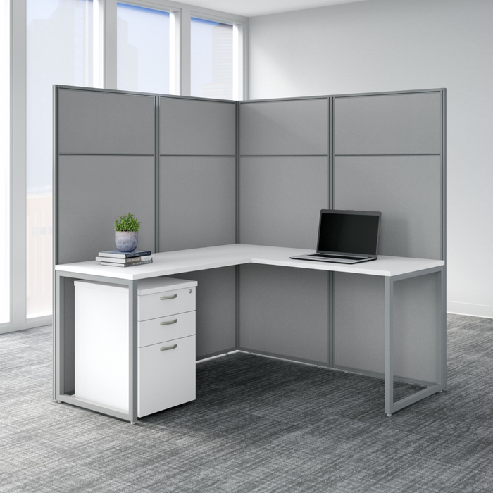 Easy Office 60W L Shaped Cubicle Desk with File Cabinet and 66H Panels