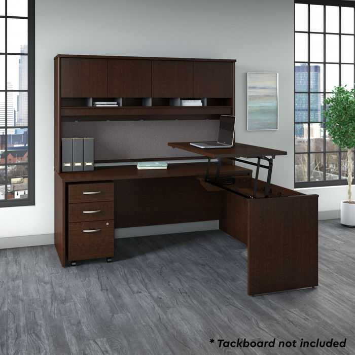 Series C 72W x 30D 3 Position Sit to Stand L Shaped Desk with Hutch and Mobile File Cabinet