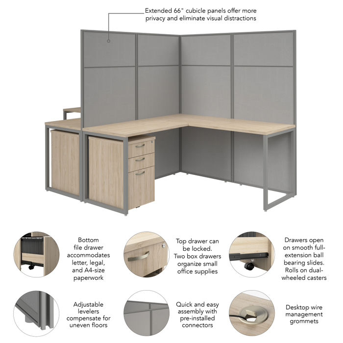 Easy Office 60-inch 2 Person L Shaped Cubicle Desk with Drawers and Tall Panels