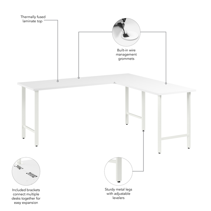 Hustle 72W x 24D L Shaped Computer Desk with Metal Legs