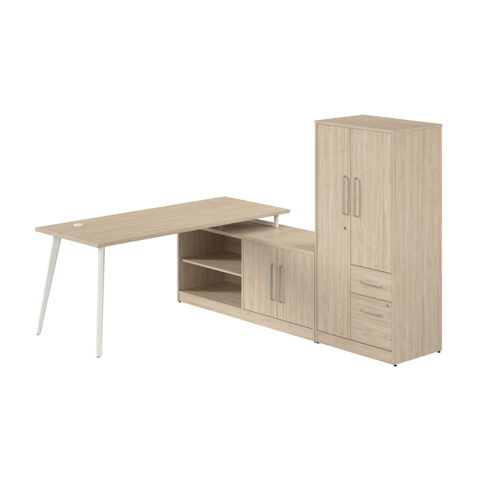 Vista 72W L Shaped Desk with Metal Legs, Low Storage Cabinet, and Wardrobe