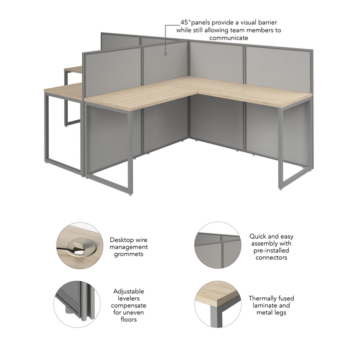 Easy Office 60W 2 Person L Shaped Cubicle Desk Workstation with 45H Panels