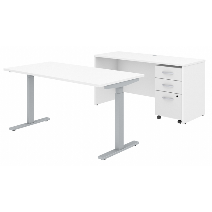 Studio C 60W x 30D Height Adjustable Standing Desk, Credenza and Mobile File Cabinet
