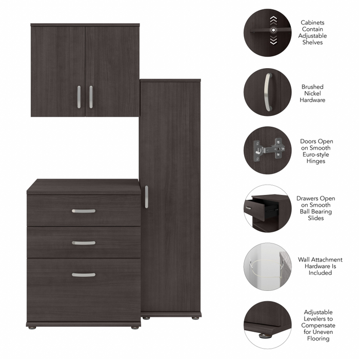 Universal 44W 3 Piece Modular Storage Set with Floor and Wall Cabinets