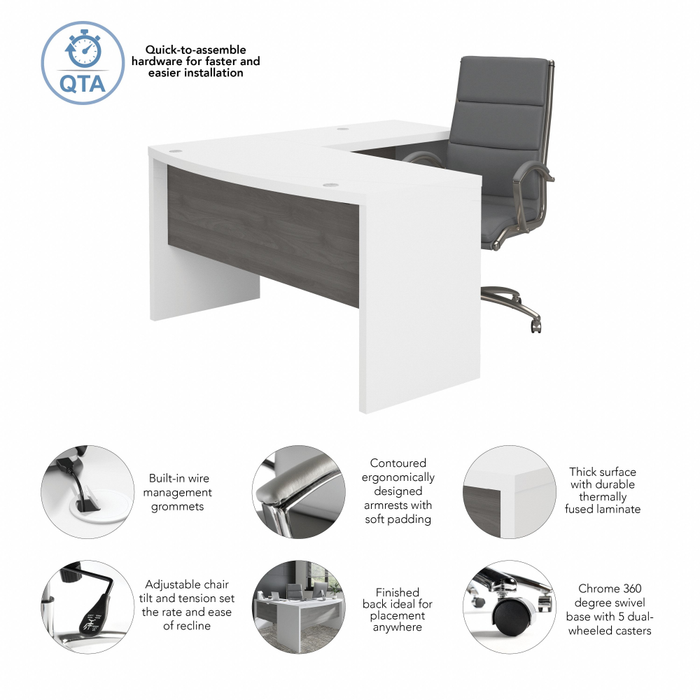 Echo L Shaped Bow Front Desk with High Back Chair
