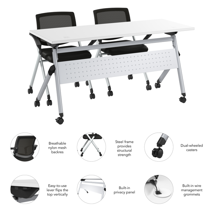 Envision 60W Folding Training Table and 2 Folding Chairs with Arms