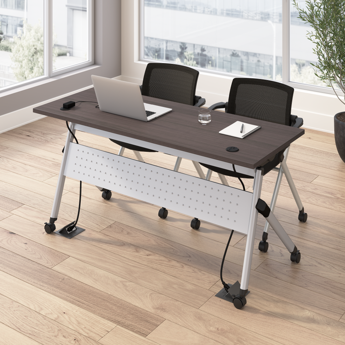 Envision 60W Training Table with Powered Grommets and 2 Chairs with Arms