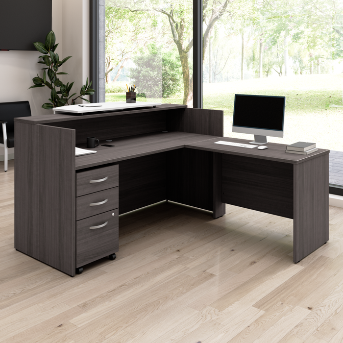 Arrive 72W x 72D L Shaped Reception Desk with Counter and Mobile File Cabinet