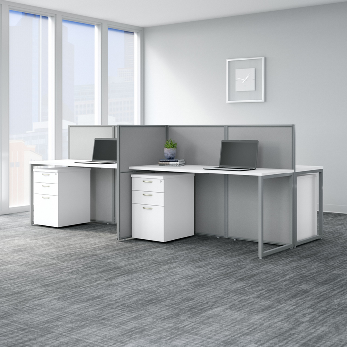 Easy Office 60-inch 4 Person Cubicle Desk with Drawers and Low Panels