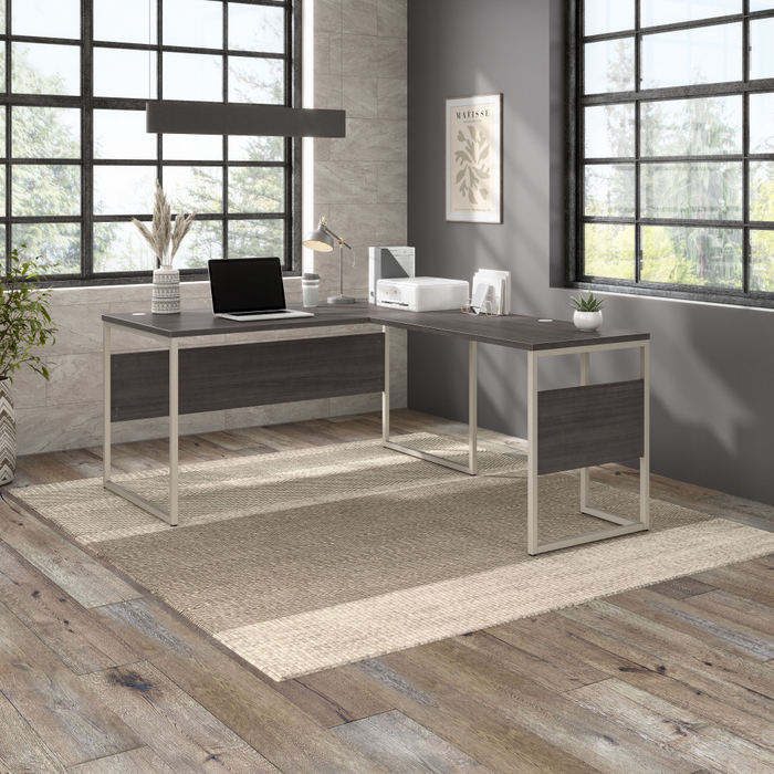 Hybrid 60W x 30D L Shaped Table Desk with Metal Legs