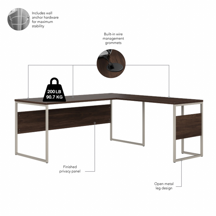 Hybrid 72W x 30D L Shaped Table Desk with Mobile File Cabinet