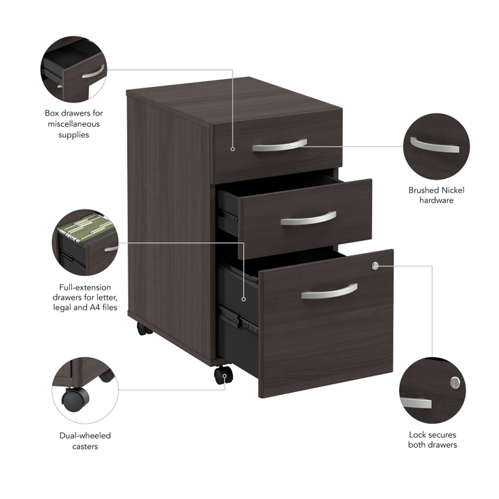 Arrive 3 Drawer Mobile File Cabinet - Assembled