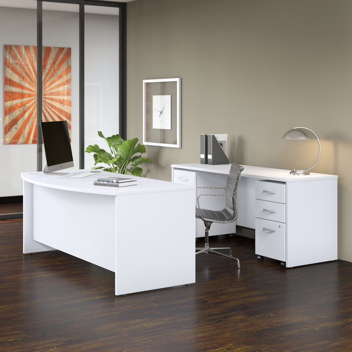 Studio C 72W x 36D Bow Front Desk and Credenza with Mobile File Cabinets