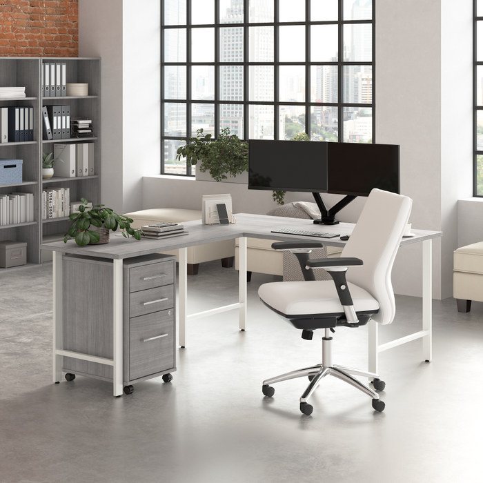 Hustle 60W x 30D L Shaped Computer Desk with 3 Drawer Mobile File Cabinet