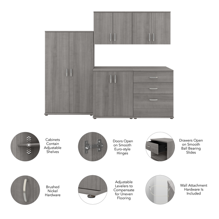 Universal 92W 5 Piece Modular Storage Set with Floor and Wall Cabinets