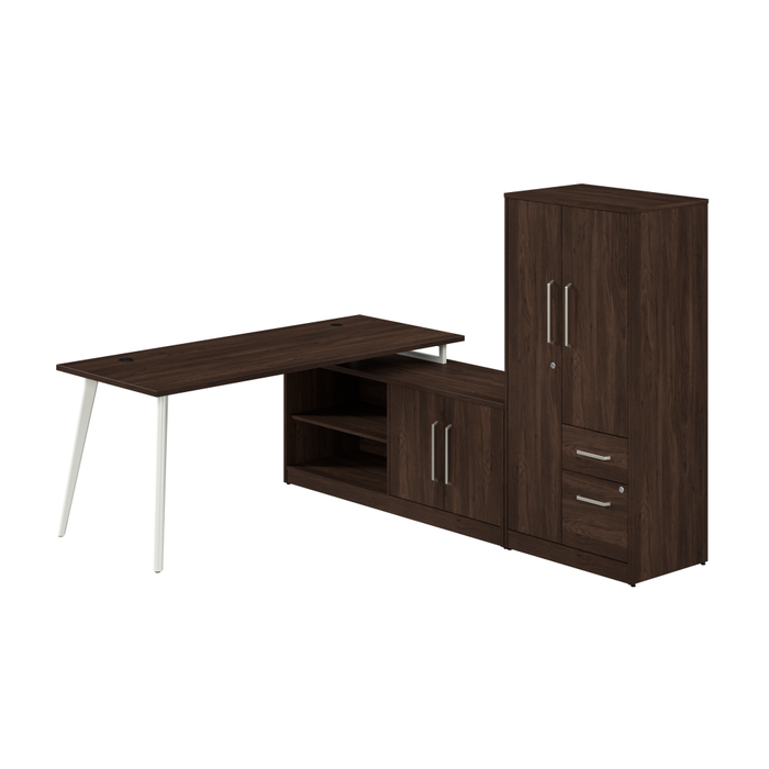 Vista 72W L Shaped Desk with Metal Legs, Low Storage Cabinet, and Wardrobe