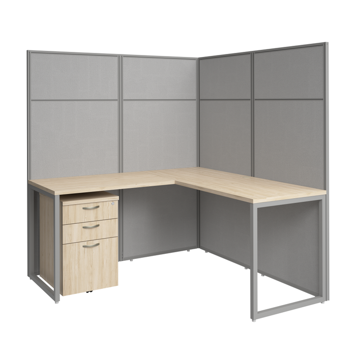 Easy Office 60W L Shaped Cubicle Desk with File Cabinet and 66H Panels