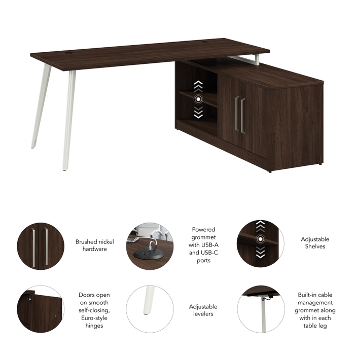 Vista 72W L Shaped Desk with Splayed Metal Legs and Low Storage Cabinet