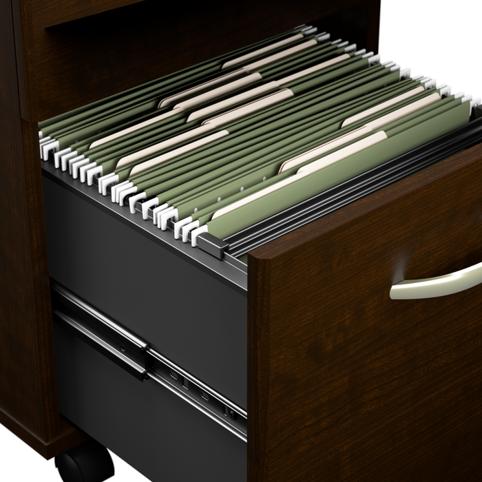 Arrive 60W x 72D L Shaped Reception Desk with Shelf and Mobile File Cabinet