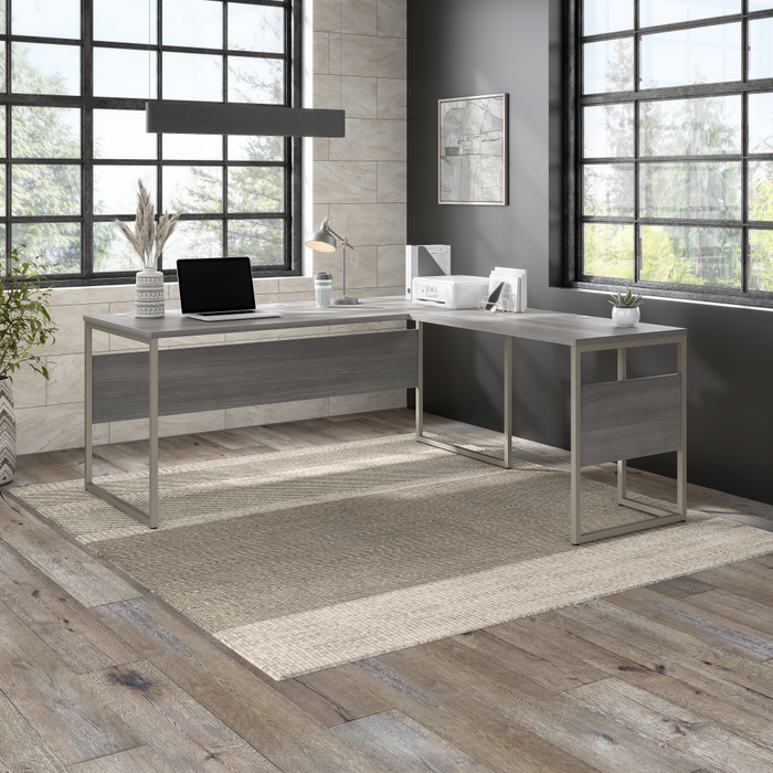 Hybrid 72W x 30D L Shaped Table Desk with Metal Legs