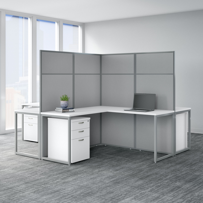Easy Office 60W 4 Person L Shaped Cubicle Desk with Drawers and 66H Panels