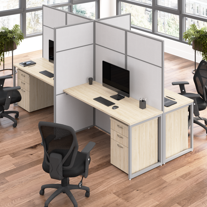 Easy Office 60W 4 Person Cubicle Desk with File Cabinets and 66H Panels