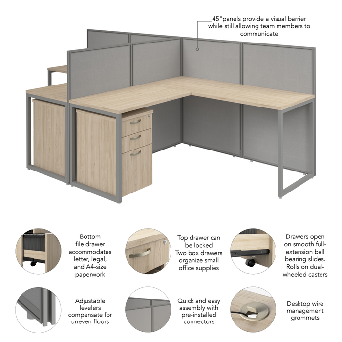 Easy Office 60-inch 2 Person L Shaped Cubicle Desk with Drawers and Low Panels