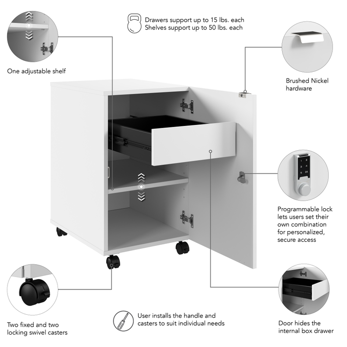 Assure Mobile File Cabinet with Drawer, Door, and Keypad Lock