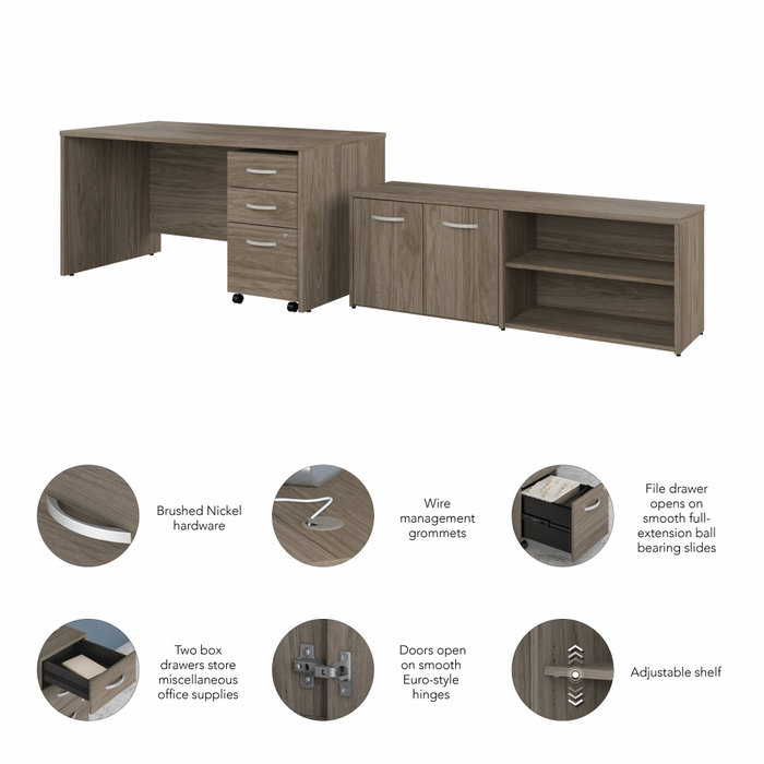 Studio C 60W x 30D Office Desk with Storage Return and Mobile File Cabinet