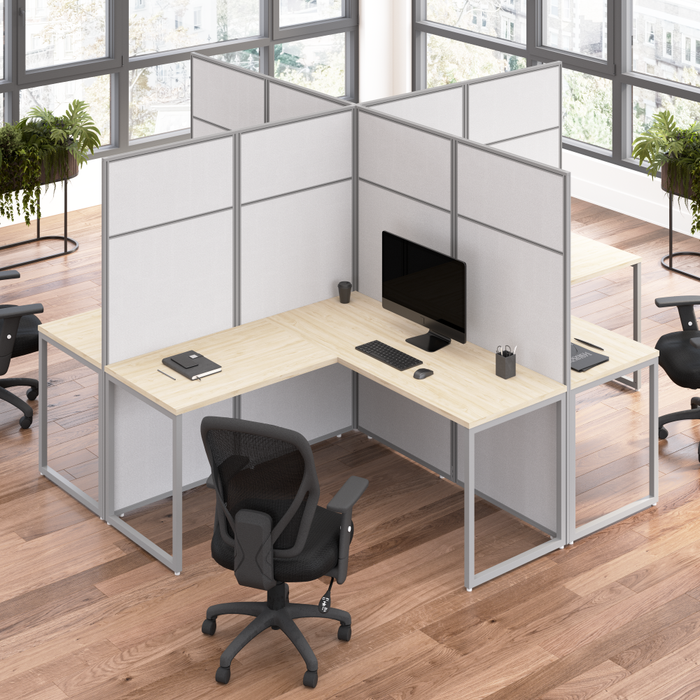 Easy Office 60W 4 Person L Shaped Cubicle Desk Workstation with 66H Panels