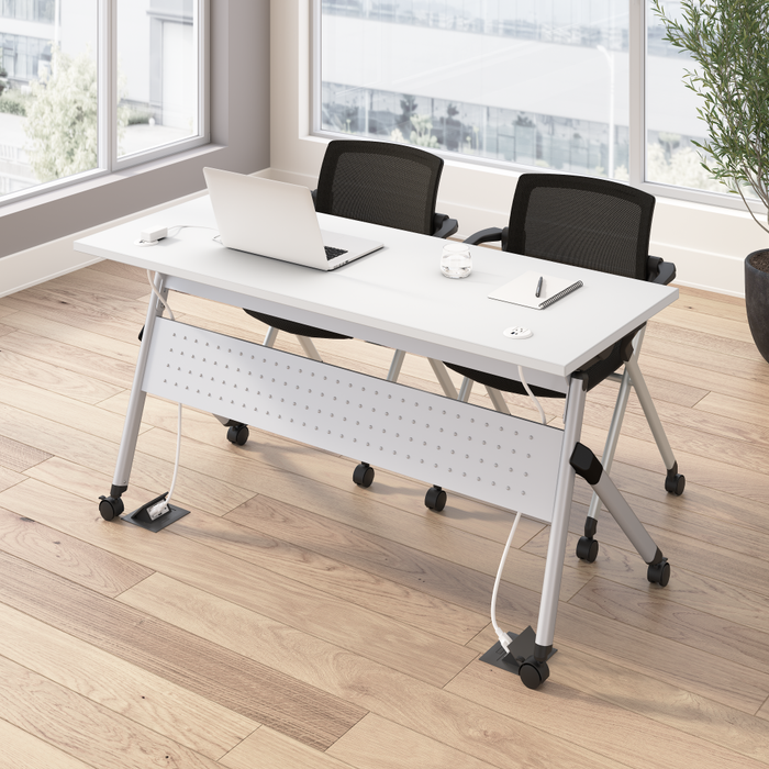 Envision 60W Training Table with Powered Grommets and 2 Chairs with Arms