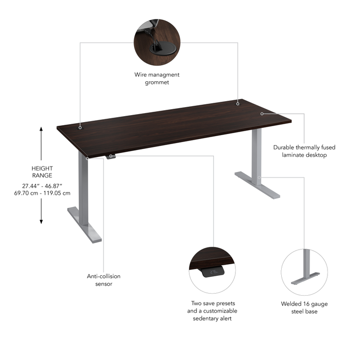 72W x 30D Height Adjustable Standing Desk