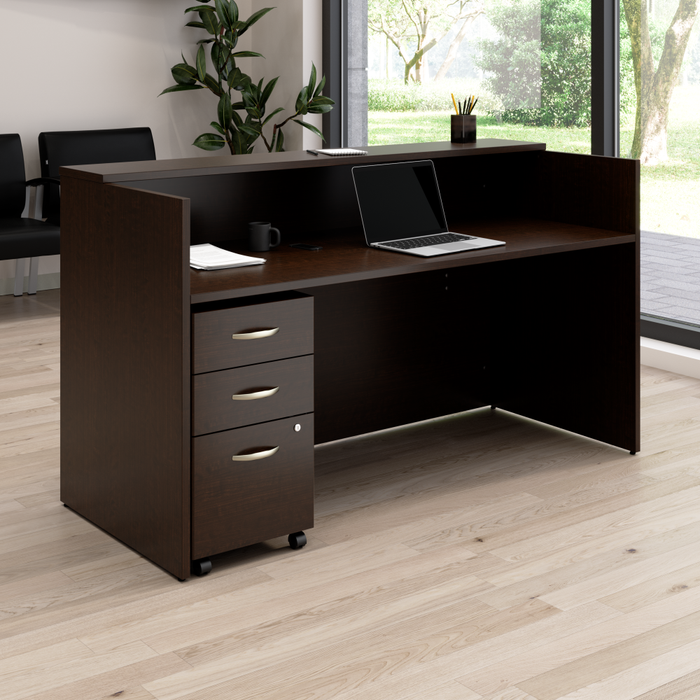 Arrive 72W x 30D Reception Desk with Shelf and Mobile File Cabinet