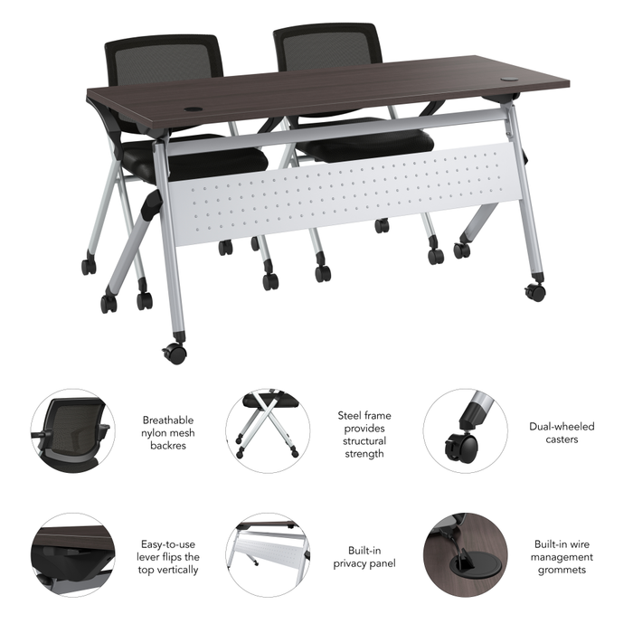 Envision 60W Folding Training Table and 2 Folding Chairs with Arms