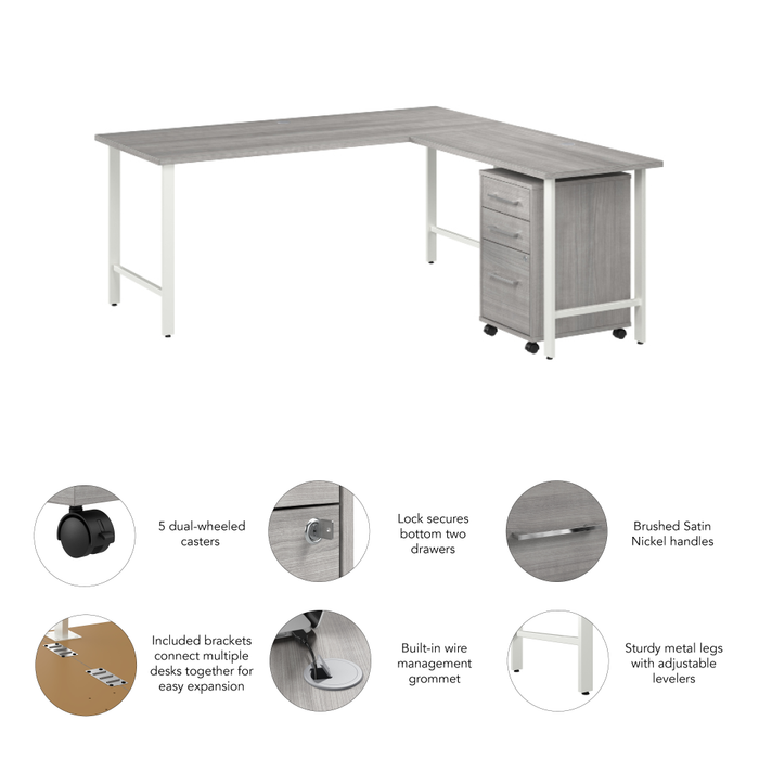 Hustle 72W x 30D L Shaped Computer Desk with 3 Drawer Mobile File Cabinet