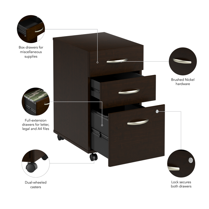 Arrive 3 Drawer Mobile File Cabinet - Assembled