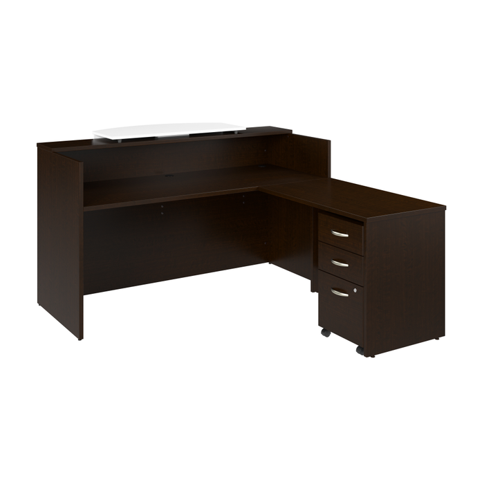 Arrive 72W x 72D L Shaped Reception Desk with Counter and Mobile File Cabinet