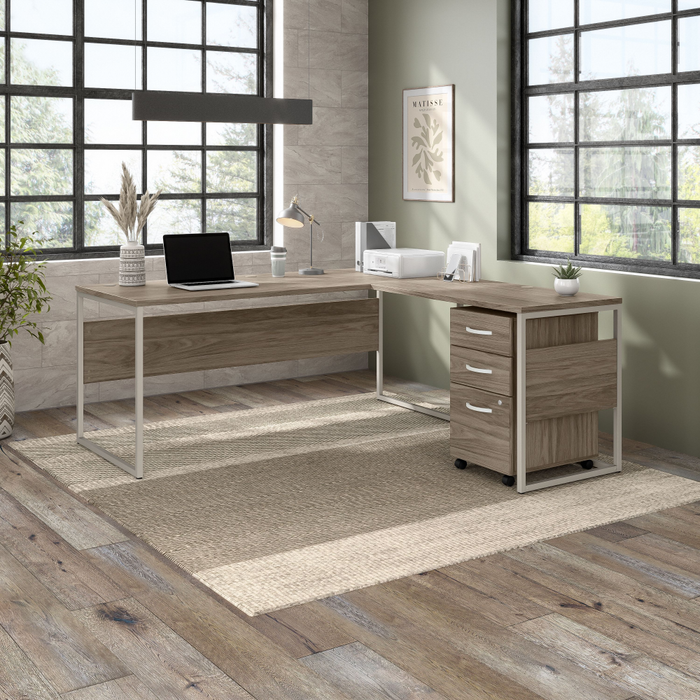 Hybrid 72W x 30D L Shaped Table Desk with Mobile File Cabinet