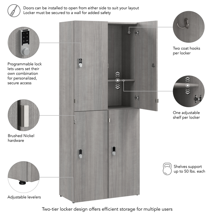 Assure Two Tier 4 Door Storage Lockers with Keypad Locks