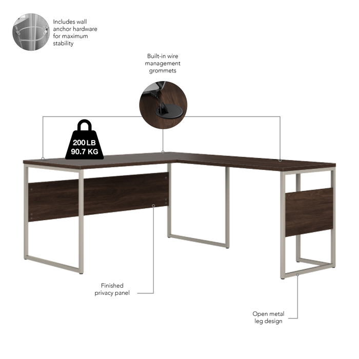 Hybrid 60W x 30D L Shaped Table Desk with Metal Legs