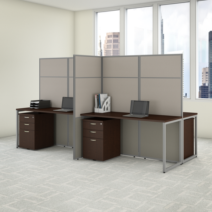 Easy Office 60W 4 Person Cubicle Desk with File Cabinets and 66H Panels