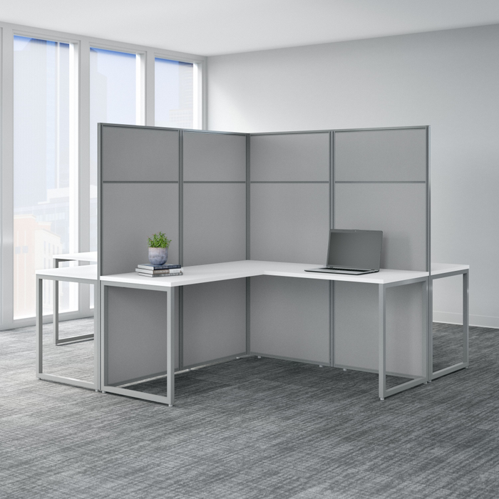 Easy Office 60W 4 Person L Shaped Cubicle Desk Workstation with 66H Panels