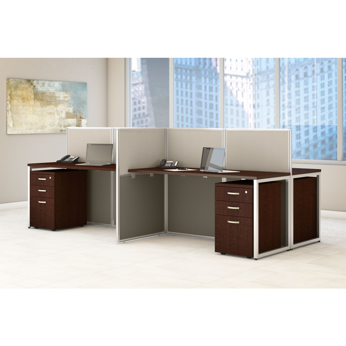 Easy Office 60-inch 4 Person Cubicle Desk with Drawers and Low Panels