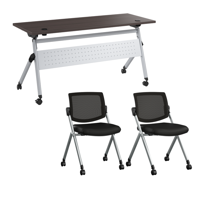 Envision 60W Folding Training Table with Powered Grommets and 2 Chairs