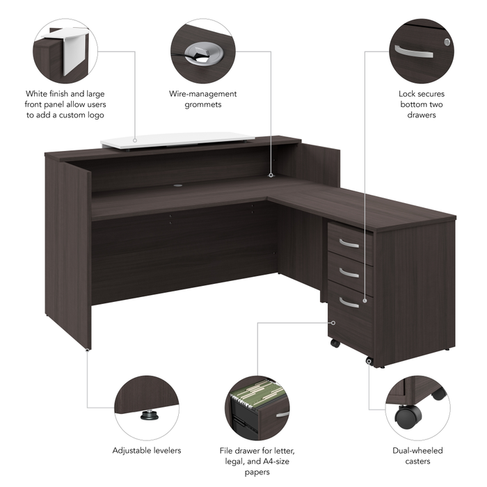 Arrive 72W x 72D L Shaped Reception Desk with Counter and Mobile File Cabinet