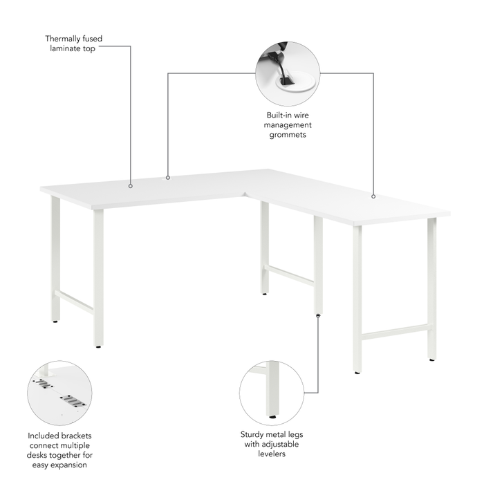 Hustle 60W x 30D L Shaped Computer Desk with Metal Legs