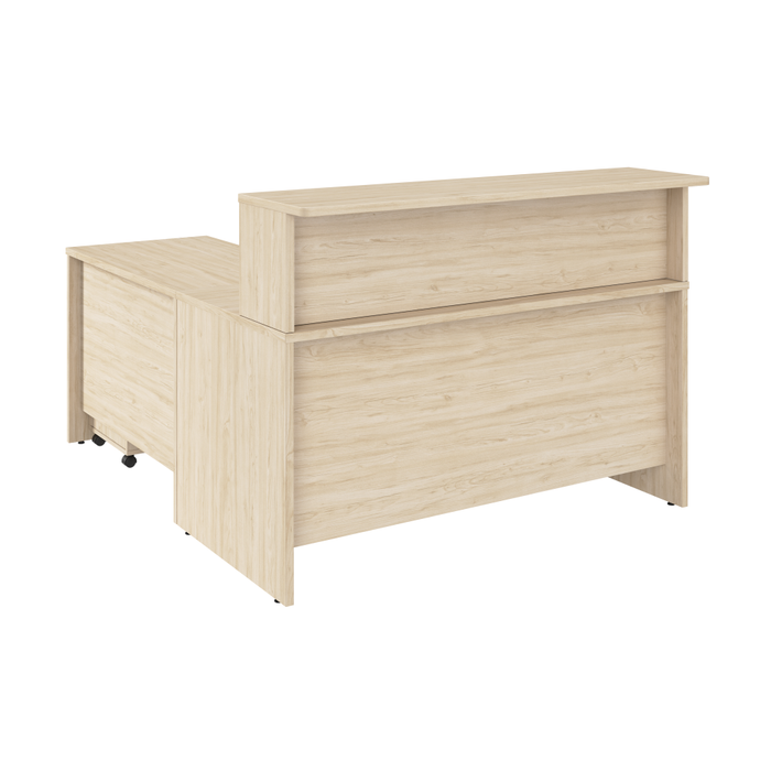 Arrive 60W x 72D L Shaped Reception Desk with Shelf and Mobile File Cabinet