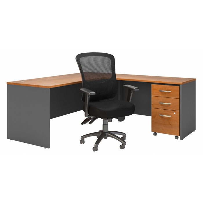Series C 72W L Shaped Desk with Mobile File Cabinet and High Back Multifunction Office Chair