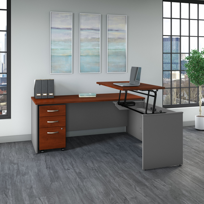 Series C 72W x 30D 3 Position Sit to Stand L Shaped Desk with Mobile File Cabinet