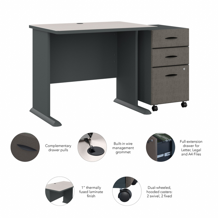 Series A 36W Desk with Mobile File Cabinet